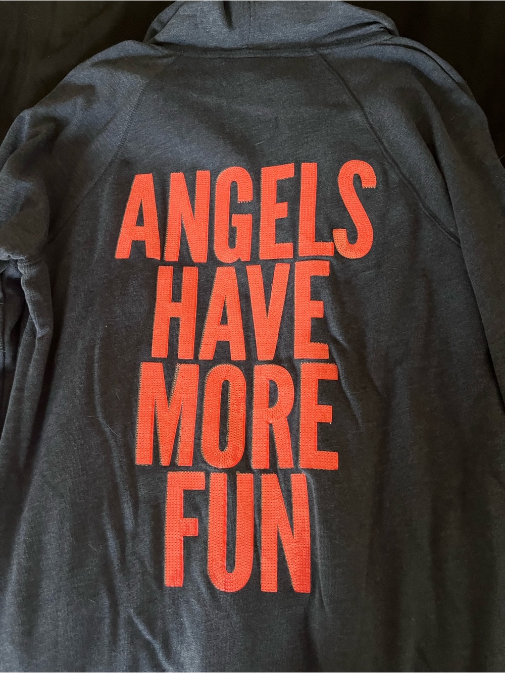Victoria's Secret Black Hoodie with Red Block 'Angels Have More Fun' Text